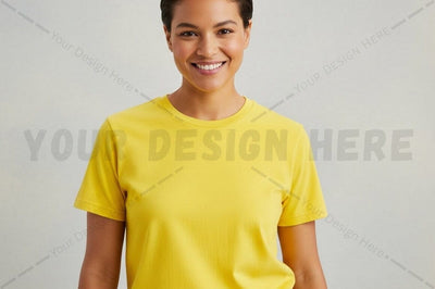 Bright yellow t-shirt mockup design Mock Up Photo Regulrcrative 