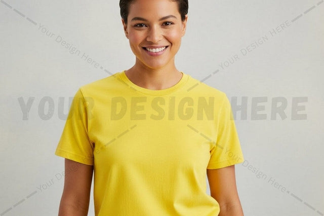 Bright yellow t-shirt mockup design Mock Up Photo Regulrcrative 