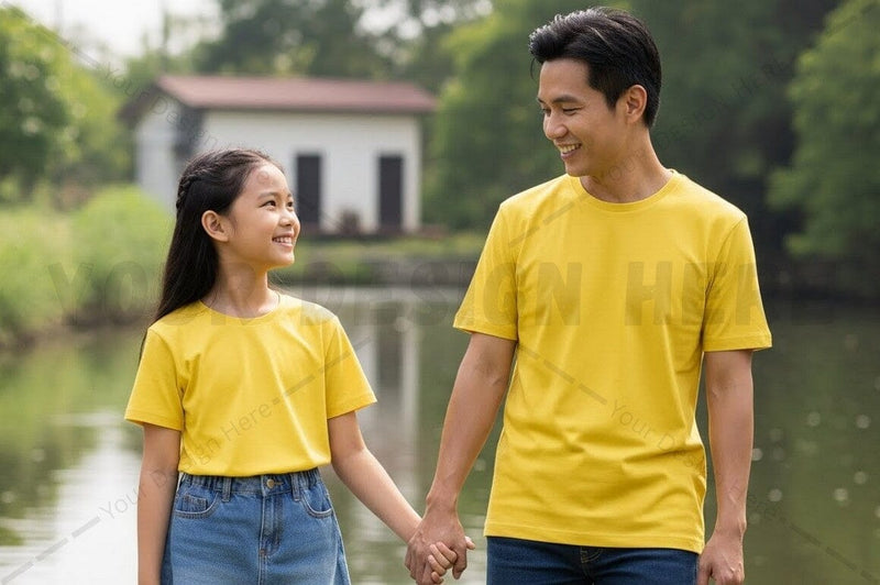 Bright yellow t-shirt mockup design Mock Up Photo Regulrcrative 
