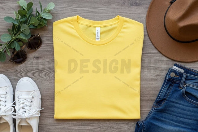 Bright yellow t-shirt mockup design Mock Up Photo Regulrcrative 