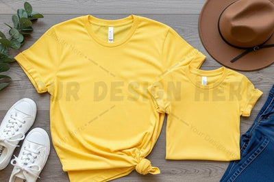 Bright yellow t-shirt mockup design Mock Up Photo Regulrcrative 