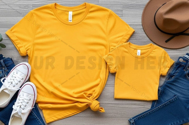 Bright yellow t-shirt mockup design Mock Up Photo Regulrcrative 