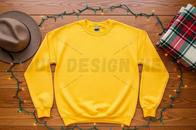 Bright yellow t-shirt mockup with holiday decor Mock Up Photo Designangry 