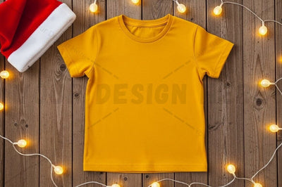 Bright yellow t-shirt mockup with holiday decor Mock Up Photo Designangry 