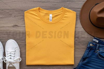 Bright yellow t-shirt with casual accessories Mock Up Photo Regulrcrative 