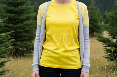 Bright yellow t-shirt with gray sleeves Mock Up Photo Designangry 