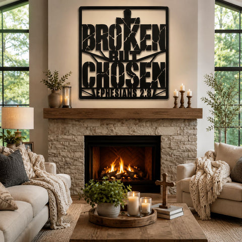 Broken But Chosen Laser SVG | Christian Cross Metal Wall Art DXF | Ephesians 2:8 Bible Verse Svg | Plasma CNC Laser Cut File | Faith Sign SVG HappyDesignStudio 