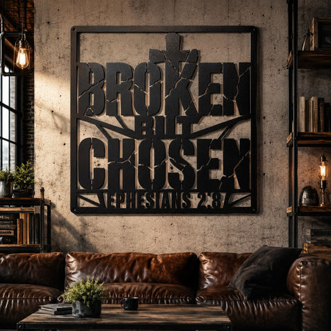 Broken But Chosen Laser SVG | Christian Cross Metal Wall Art DXF | Ephesians 2:8 Bible Verse Svg | Plasma CNC Laser Cut File | Faith Sign SVG HappyDesignStudio 