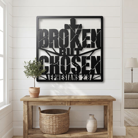 Broken But Chosen Laser SVG | Christian Cross Metal Wall Art DXF | Ephesians 2:8 Bible Verse Svg | Plasma CNC Laser Cut File | Faith Sign SVG HappyDesignStudio 