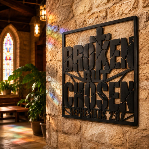 Broken But Chosen Laser SVG | Christian Cross Metal Wall Art DXF | Ephesians 2:8 Bible Verse Svg | Plasma CNC Laser Cut File | Faith Sign SVG HappyDesignStudio 