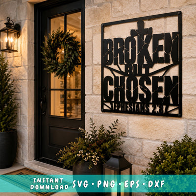 Broken But Chosen Laser SVG | Christian Cross Metal Wall Art DXF | Ephesians 2:8 Bible Verse Svg | Plasma CNC Laser Cut File | Faith Sign SVG HappyDesignStudio 
