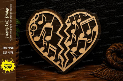 Broken Music Heart Laser Cut SVG Design SVG Regulrcrative 