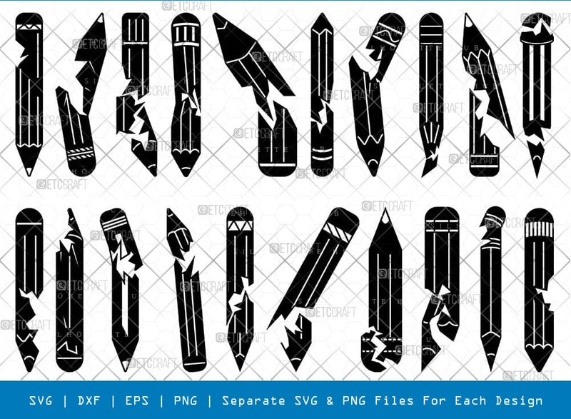 Broken Pencil Svg Cricut Cut Files Png Bundle - So Fontsy