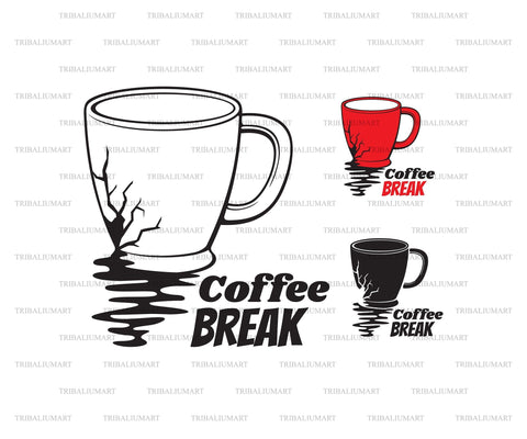 Broken Red Coffee Cup. Coffee Break. SVG TribaliumArtSF 