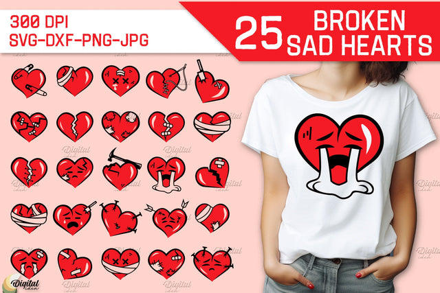 Broken Sad Hearts Bundle. Hearts With Tears And Bandages SVG Evgenyia Guschina 