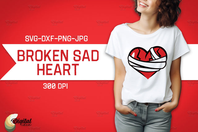 Broken Sad Hearts. SVG Design Shirt. Red Heart SVG Evgenyia Guschina 