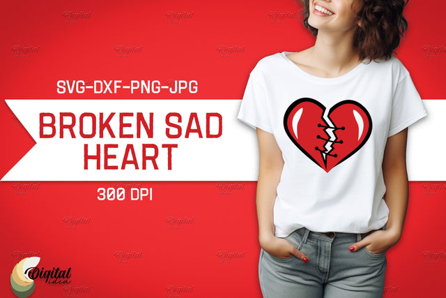 Broken Sad Hearts. SVG Design Shirt. Red Heart SVG Evgenyia Guschina 