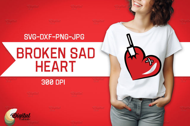 Broken Sad Hearts. SVG Design Shirt. Red Heart SVG Evgenyia Guschina 