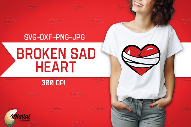 Broken Sad Hearts. SVG Design Shirt. Red Heart SVG Evgenyia Guschina 