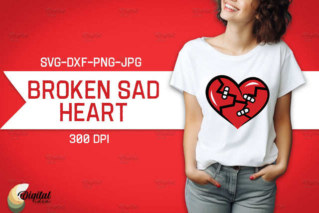 Broken Sad Hearts. SVG Design Shirt. Red Heart SVG Evgenyia Guschina 