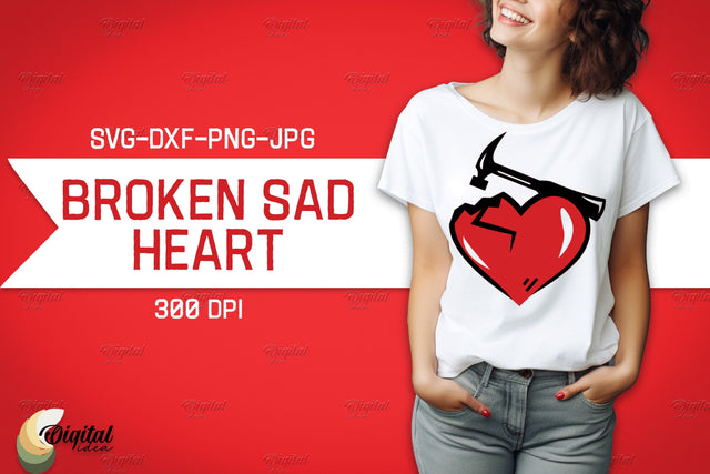 Broken Sad Hearts. SVG Design Shirt. Red Heart SVG Evgenyia Guschina 