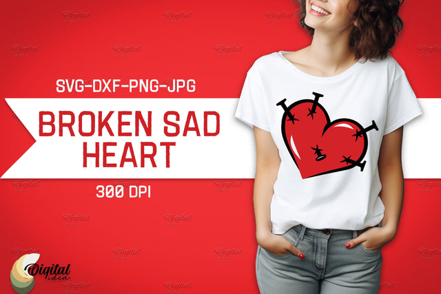 Broken Sad Hearts. SVG Design Shirt. Red Heart SVG Evgenyia Guschina 