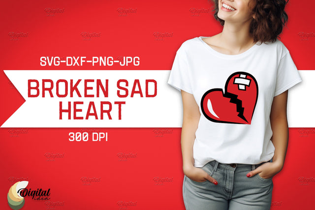 Broken Sad Hearts. SVG Design Shirt. Red Heart SVG Evgenyia Guschina 