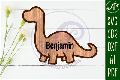 Brontosaurus Dinosaur outline two layer name wall sign SVG APInspireddesigns 