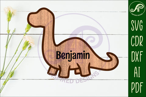 Brontosaurus Dinosaur outline two layer name wall sign SVG APInspireddesigns 