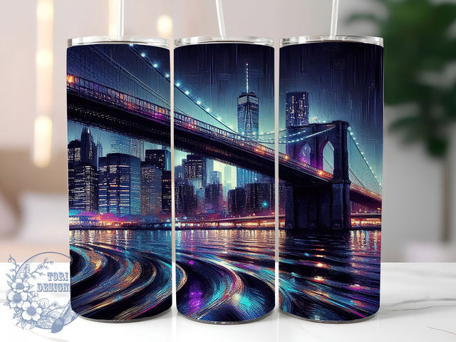 Brooklyn Bridge 20oz Custom NYC Tumbler, Brooklyn Bridge Tumbler, 20oz Tumbler Wrap, Sublimation Design, Brooklyn Gifts, Custom Tumblers, Travel Mug Design, NYC Tumbler Wrap Sublimation ToriDesigns 