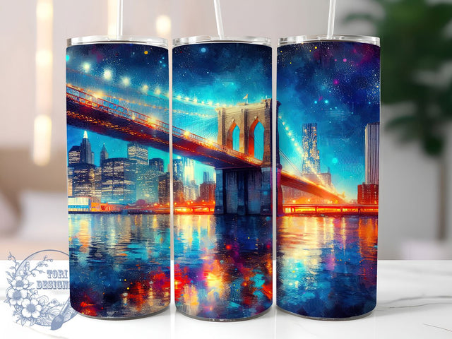 Brooklyn Bridge 20oz Custom NYC Tumbler, Brooklyn Bridge Tumbler, 20oz Tumbler Wrap, Sublimation Design, Brooklyn Gifts, Custom Tumblers, Travel Mug Design, NYC Tumbler Wrap Sublimation ToriDesigns 