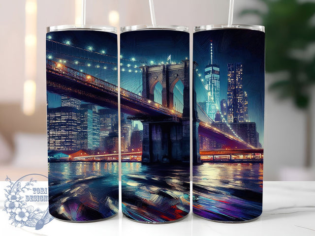 Brooklyn Bridge 20oz Custom NYC Tumbler, Brooklyn Bridge Tumbler, 20oz Tumbler Wrap, Sublimation Design, Brooklyn Gifts, Custom Tumblers, Travel Mug Design, NYC Tumbler Wrap Sublimation ToriDesigns 