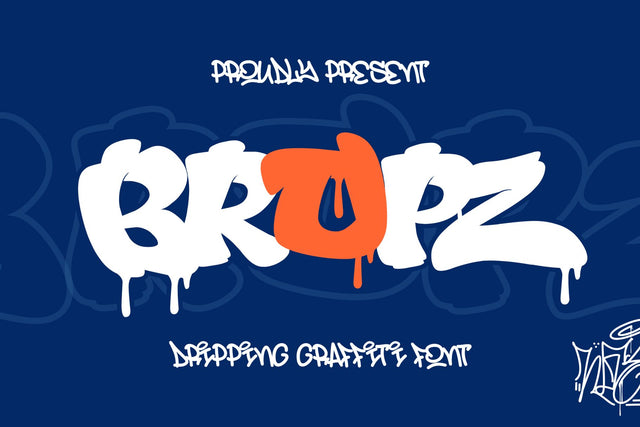 Bropz - Bold Dripping Graffiti Font | Urban Street Style & Outline Typeface Font Mozzatype 