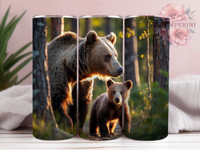 Brown Bear & Cub Wildlife 20oz Tumbler Wrap, Bear Cub, Standing Together, Dense Forest, Wildlife Design, Bear Art, Sublimation PNG Sublimation Li Zamperini 
