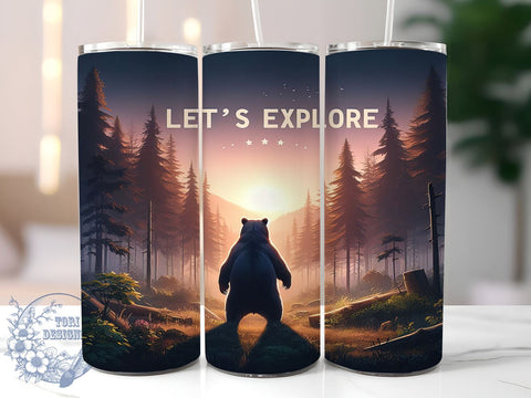 Brown Bear Lets Explore 20oz Skinny Tumbler, Grizzly Bear Tumbler Png, Straight & Tapered Tumbler Wrap, Instant Digital Download Sublimation ToriDesigns 