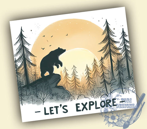 Brown Bear Lets Explore 20oz Skinny Tumbler, Grizzly Bear Tumbler Png, Straight & Tapered Tumbler Wrap, Instant Digital Download Sublimation ToriDesigns 