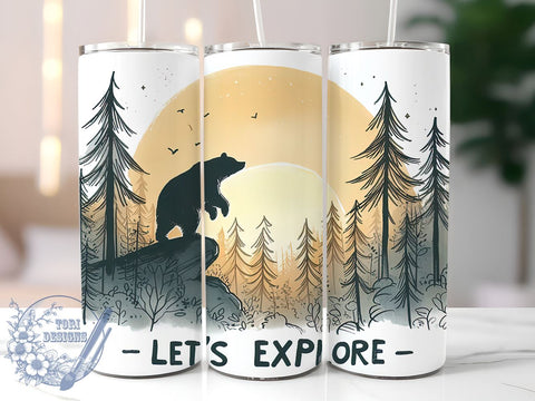 Brown Bear Lets Explore 20oz Skinny Tumbler, Grizzly Bear Tumbler Png, Straight & Tapered Tumbler Wrap, Instant Digital Download Sublimation ToriDesigns 