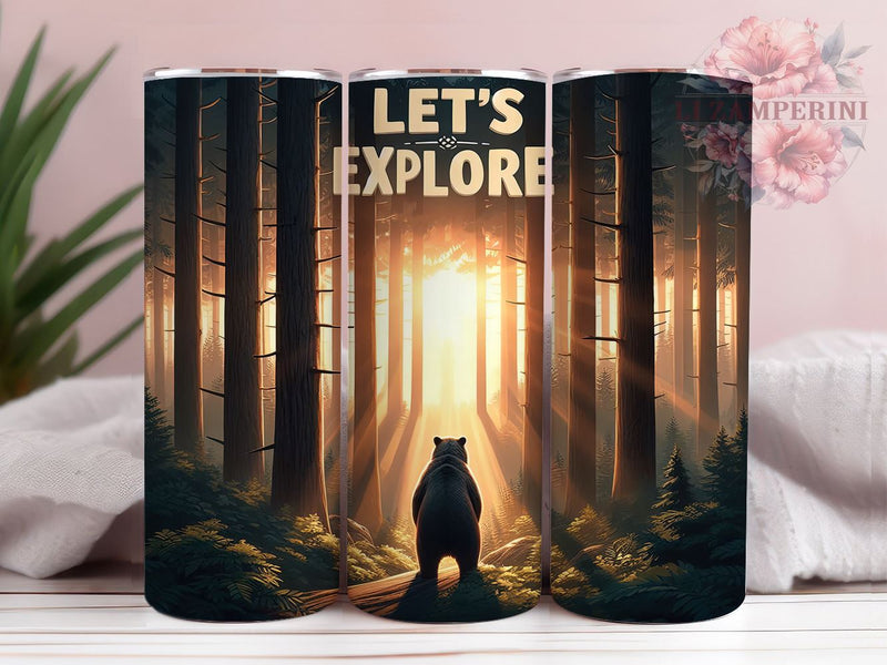 Brown Bear Lets Explore 20oz Tumbler Wrap PNG, Grizzly Bear Tumbler Png, Straight & Tapered Tumbler Wrap, Instant Digital Download Sublimation Li Zamperini 