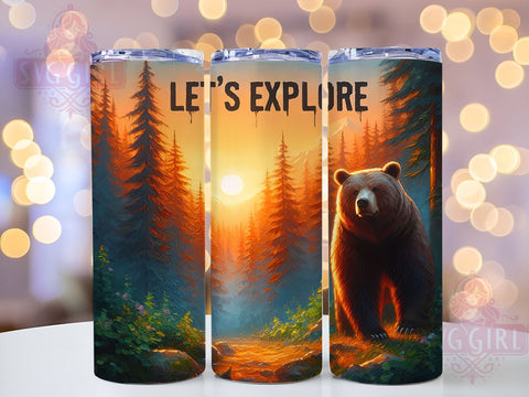 Brown Bear Let's Explore 20oz Tumbler Wrap Sublimation Design, Straight Tapered Tumbler Wrap, Grizzly Bear Tumbler Png, Instant Digital Download Sublimation SvggirlplusArt 