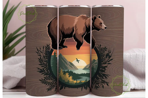 Brown Bear Mountain Sunset 20oz Tumbler Sublimation PixelChick 