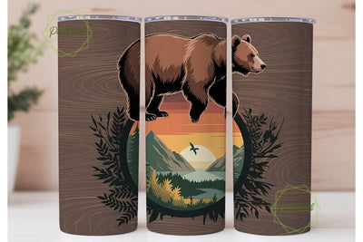Brown Bear Mountain Sunset 20oz Tumbler Sublimation PixelChick 
