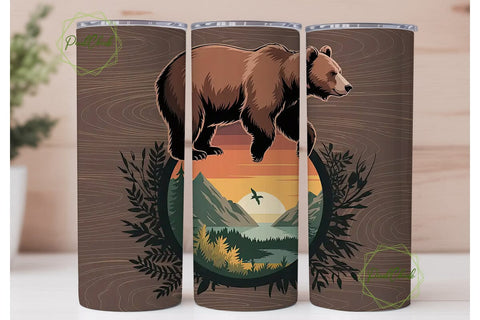 Brown Bear Mountain Sunset 20oz Tumbler Sublimation PixelChick 