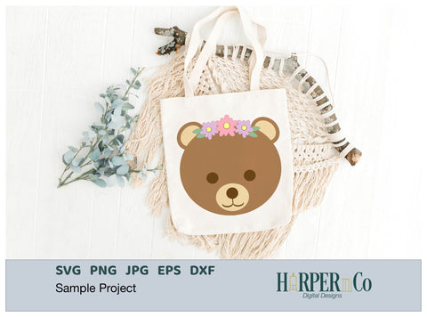 Brown Bear with Bows and Flowers SVG PNG Cut EPS File SVG HarperNCo 