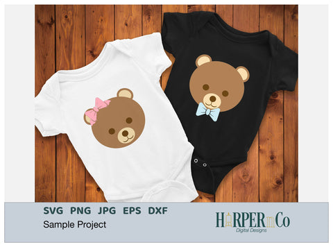 Brown Bear with Bows and Flowers SVG PNG Cut EPS File SVG HarperNCo 