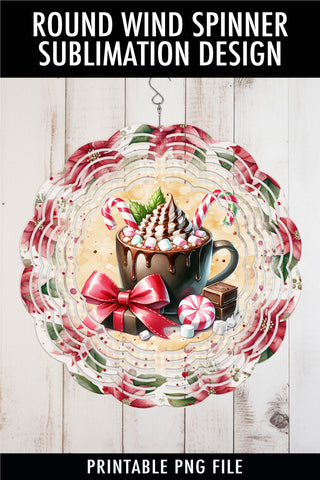 Brown Cocoa Coffee Cup Wind Spinner Sublimation Round Cocoa Sublimation Ewe-N-Me Designs 