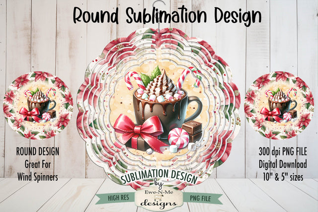 Brown Cocoa Coffee Cup Wind Spinner Sublimation Round Cocoa Sublimation Ewe-N-Me Designs 