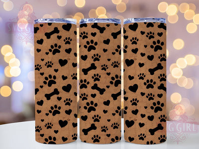 Brown Cork Paw Bone 20oz Tumbler, Brown Cork, Paw Print, Bone Motif, Rustic Charm, Pet Lover, Skinny Tumbler, Sublimation PNG Sublimation SvggirlplusArt 