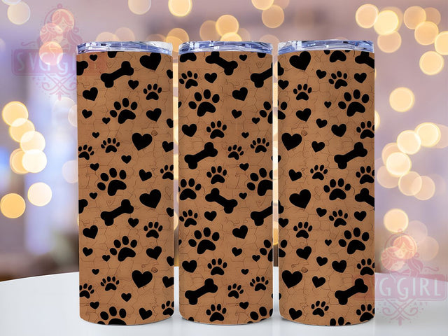 Brown Cork Paw Bone 20oz Tumbler, Brown Cork, Paw Print, Bone Motif, Rustic Charm, Pet Lover, Skinny Tumbler, Sublimation PNG Sublimation SvggirlplusArt 