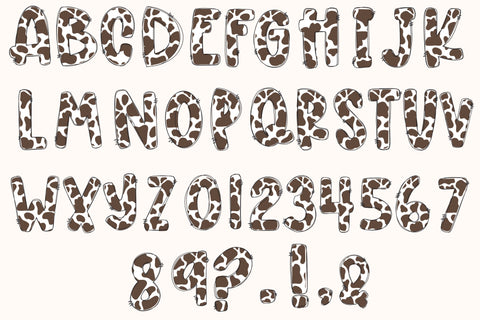 Brown Cow Print Doodle Letters PNG, Country Western Cow Print Sublimation Alphabet, Farm Animal Print Clipart for Tshirts, Stickers & More SVG Designing Digitals 