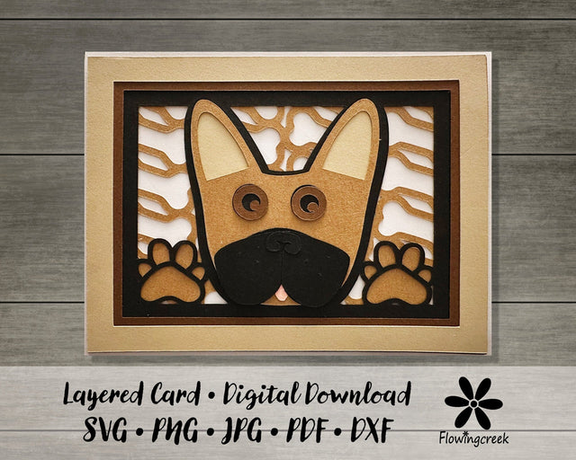Brown French Bulldog 3D Layered Greeting Card SVG Cut File for All Occasions, Birthday, Thank You, Note Card 3D Paper Flowingcreek 
